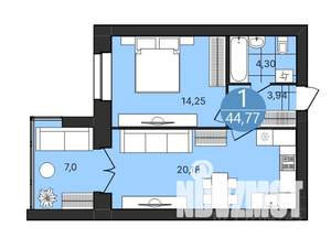 1-к квартира, строящийся дом, 45м2, 1/4 этаж