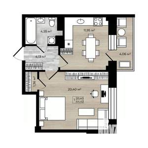 1-к квартира, вторичка, 43м2, 5/9 этаж