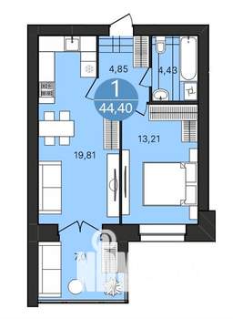 1-к квартира, строящийся дом, 44м2, 1/4 этаж