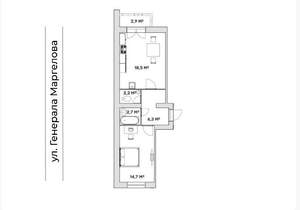 1-к квартира, строящийся дом, 45м2, 1/6 этаж