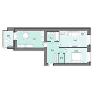 2-к квартира, строящийся дом, 65м2, 2/9 этаж