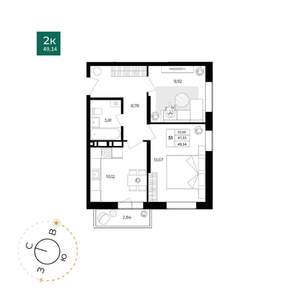 2-к квартира, вторичка, 47м2, 6/17 этаж