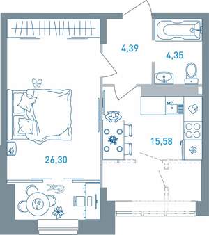 1-к квартира, вторичка, 51м2, 2/24 этаж
