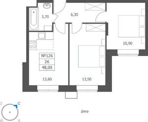 2-к квартира, вторичка, 48м2, 1/11 этаж