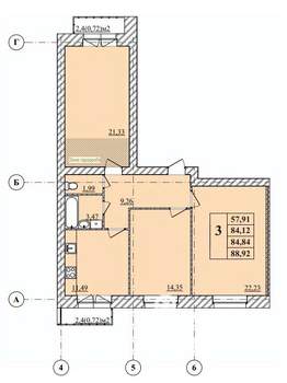 3-к квартира, строящийся дом, 89м2, 3/3 этаж