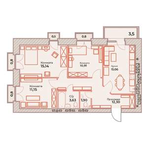 3-к квартира, строящийся дом, 72м2, 9/9 этаж