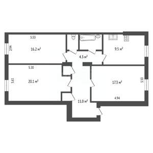 3-к квартира, вторичка, 85м2, 4/4 этаж