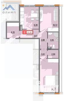 2-к квартира, вторичка, 53м2, 7/9 этаж