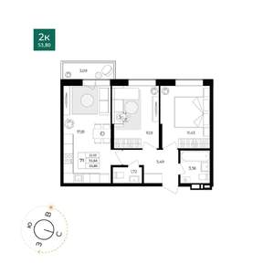 2-к квартира, вторичка, 52м2, 7/17 этаж