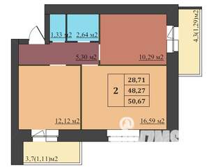 2-к квартира, строящийся дом, 51м2, 7/9 этаж