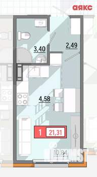 1-к квартира, сданный дом, 21м2, 3/8 этаж