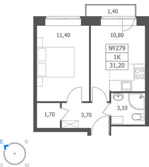 1-к квартира, вторичка, 31м2, 3/11 этаж