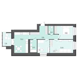 2-к квартира, строящийся дом, 74м2, 3/9 этаж