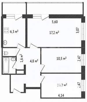 3-к квартира, вторичка, 57м2, 9/9 этаж