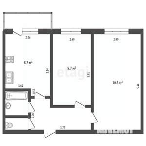 2-к квартира, вторичка, 45м2, 2/3 этаж