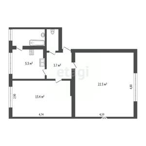 2-к квартира, вторичка, 48м2, 1/4 этаж