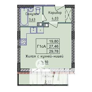 1-к квартира, строящийся дом, 30м2, 8/8 этаж