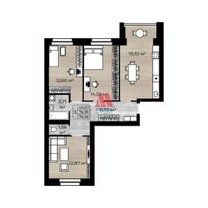3-к квартира, сданный дом, 76м2, 1/10 этаж