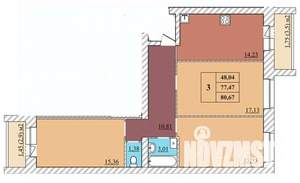 3-к квартира, строящийся дом, 81м2, 2/5 этаж