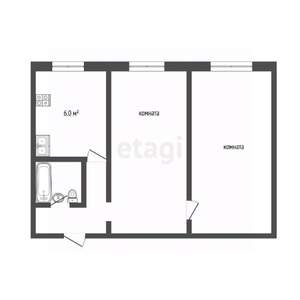 2-к квартира, вторичка, 42м2, 1/5 этаж