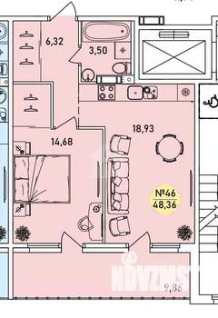 1-к квартира, вторичка, 48м2, 4/9 этаж