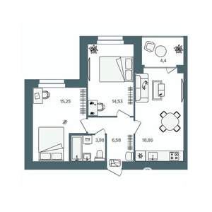 2-к квартира, строящийся дом, 61м2, 2/16 этаж