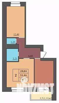 2-к квартира, строящийся дом, 53м2, 9/9 этаж