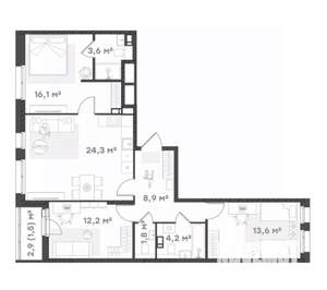 3-к квартира, вторичка, 86м2, 16/18 этаж