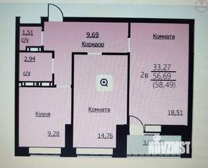 2-к квартира, сданный дом, 58м2, 5/10 этаж