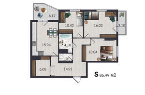 3-к квартира, вторичка, 87м2, 12/16 этаж