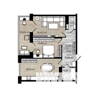 2-к квартира, вторичка, 72м2, 2/8 этаж