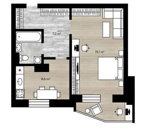 1-к квартира, вторичка, 38м2, 8/12 этаж