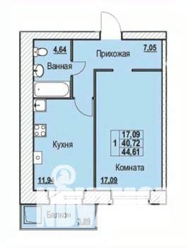1-к квартира, вторичка, 45м2, 4/10 этаж