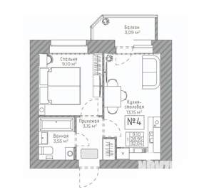 1-к квартира, вторичка, 32м2, 3/9 этаж