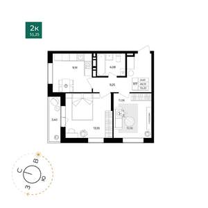 2-к квартира, вторичка, 50м2, 11/17 этаж