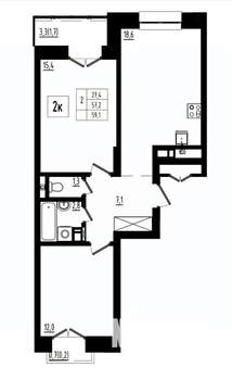 2-к квартира, вторичка, 59м2, 9/12 этаж