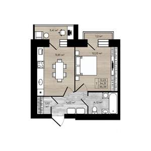 1-к квартира, вторичка, 39м2, 3/9 этаж