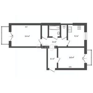 2-к квартира, вторичка, 58м2, 1/5 этаж