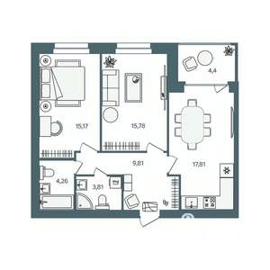 2-к квартира, строящийся дом, 69м2, 3/16 этаж