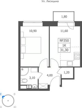 1-к квартира, вторичка, 31м2, 10/11 этаж