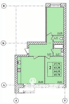 2-к квартира, строящийся дом, 66м2, 1/3 этаж