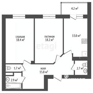 2-к квартира, вторичка, 77м2, 2/6 этаж