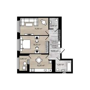 2-к квартира, вторичка, 66м2, 18/18 этаж