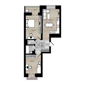 2-к квартира, вторичка, 59м2, 2/12 этаж