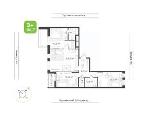 3-к квартира, строящийся дом, 87м2, 2/18 этаж