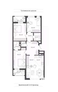 3-к квартира, строящийся дом, 92м2, 2/18 этаж