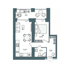 1-к квартира, строящийся дом, 45м2, 1/16 этаж