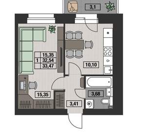 1-к квартира, вторичка, 33м2, 1/8 этаж