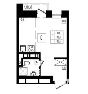 Студия квартира, строящийся дом, 23м2, 11/12 этаж