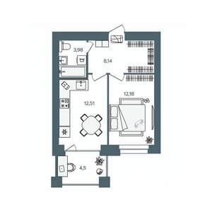 1-к квартира, строящийся дом, 39м2, 2/16 этаж